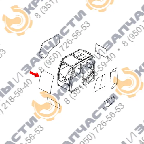 Стекло лобовое верхнее (закаленное) для экскаватора John Deere lc200g, lc240g, lc260g, lc300g, lc330g, lc360g