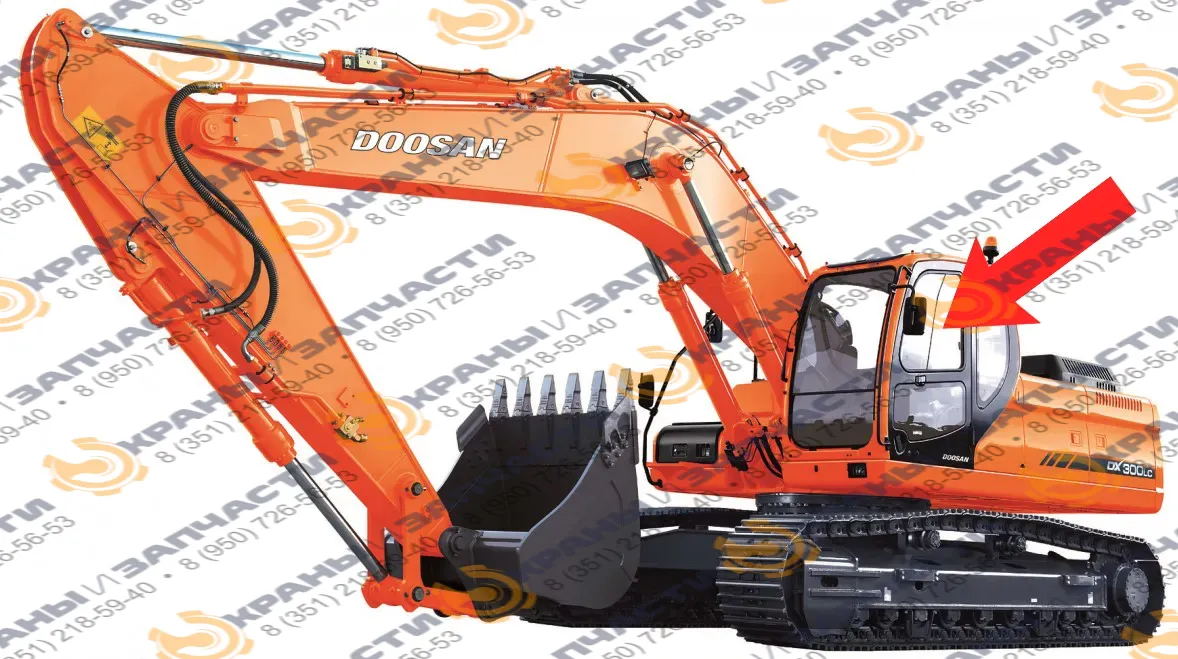 Стекло дверное верхняя левая форточка ближе к заднему стеклу (закаленное) 903-00071B для экскаватора Doosan DX300LCA