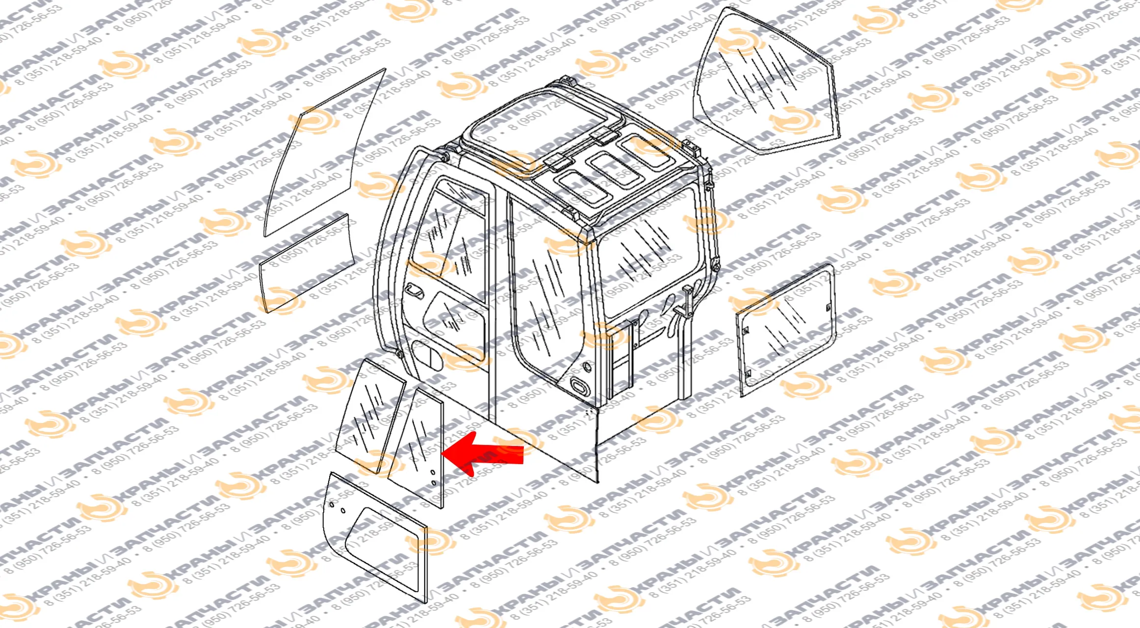Cтекло двери верхнее слайдер для экскаватора John Deere 75C, 80C, 135C RTS, 225 CLC RTS
