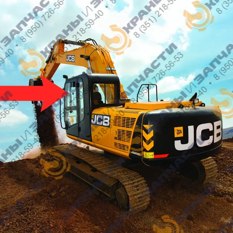 Стекло дверное левое верхнее, подвижная форточка Индия (закаленное) для экскаватора JCB JS205l c 2017