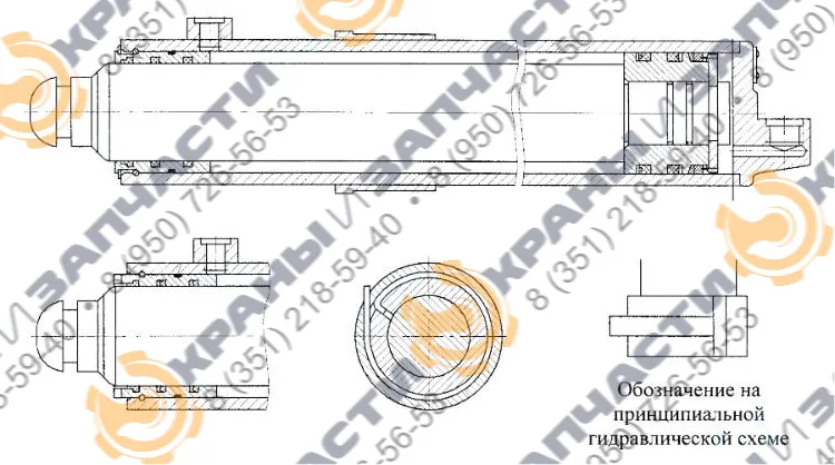 Чертеж Гидроцилиндр вывешивания опор Ц22А.000, Ц22А.000М, Ц22А.00 (ЦГ-100.80х500.55) автокрана Ивановец КС-3577, КС-3574, КС-35714, КС-35715
