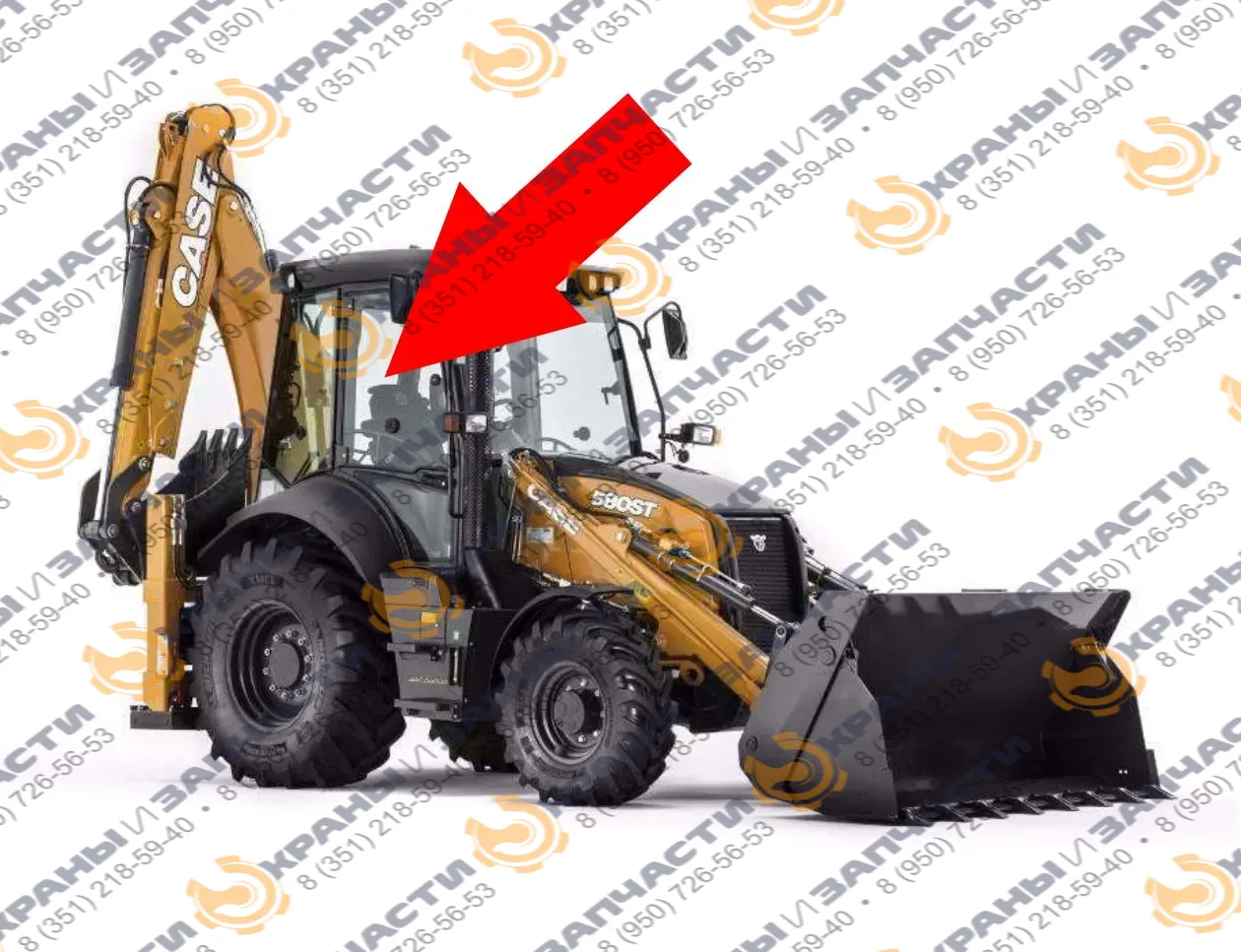 Стекло дверное верхнее правое с вырезом снизу (закаленное) для экскаватора-погрузчика Case 580ST