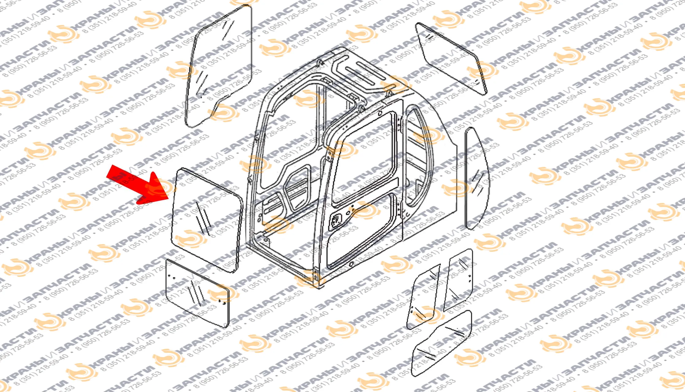 Стекло лобовое верхнее 20Y-54-38122 для Komatsu PC200-6, PC300-6, PC400-6 (20Y-54-38121)