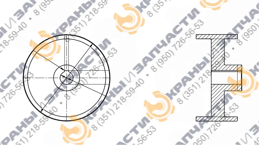 Тормозной барабан (шкив) d.400 крана башенного КБМ-401ПА Ржевский крановый завод - чертеж 1