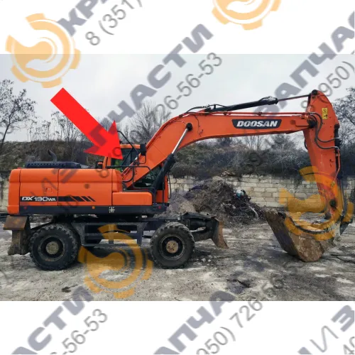 Стекло правое кузовное возле стрелы (закаленное) для экскаватора Doosan DX190, 225, 300NLCV