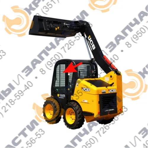 Стекло дверное левое с вырезом под форточку закаленное мини-погрузчика JCB 1110Т, Robot 160, 180, 190, 220