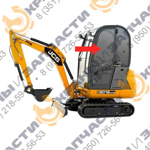 Стекло дверное левое верхнее (закаленное) для мини-экскаватора JCB 8018cts