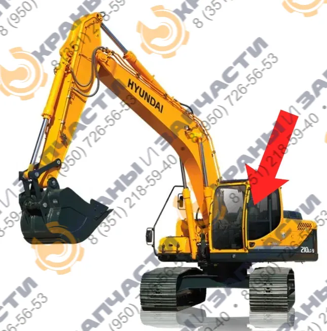 Стекло дверное 745х545 верхняя левая форточка ближе к лобовому стеклу (закаленное) 71Q7-03230 для экскаватора Нуundai Robeх 210lc-9, 260lc-9, 290lc-9, 300lc-9, 330lc-9, 450lc-9, 480lc-9