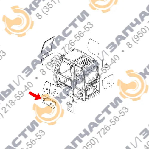 Стекло дверное левое нижнее (закаленное) для экскаватора John Deere lc200, lc240, lc260, lc300, lc330, lc360