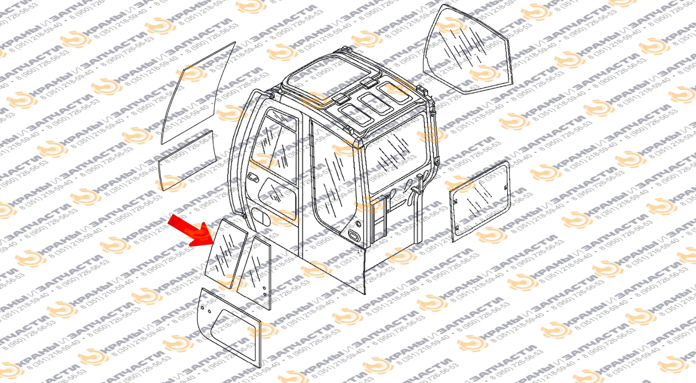 Cтекло двери верхнее глухое для экскаватора John Deere 75C, 80C, 135C RTS, 225 CLC RTS
