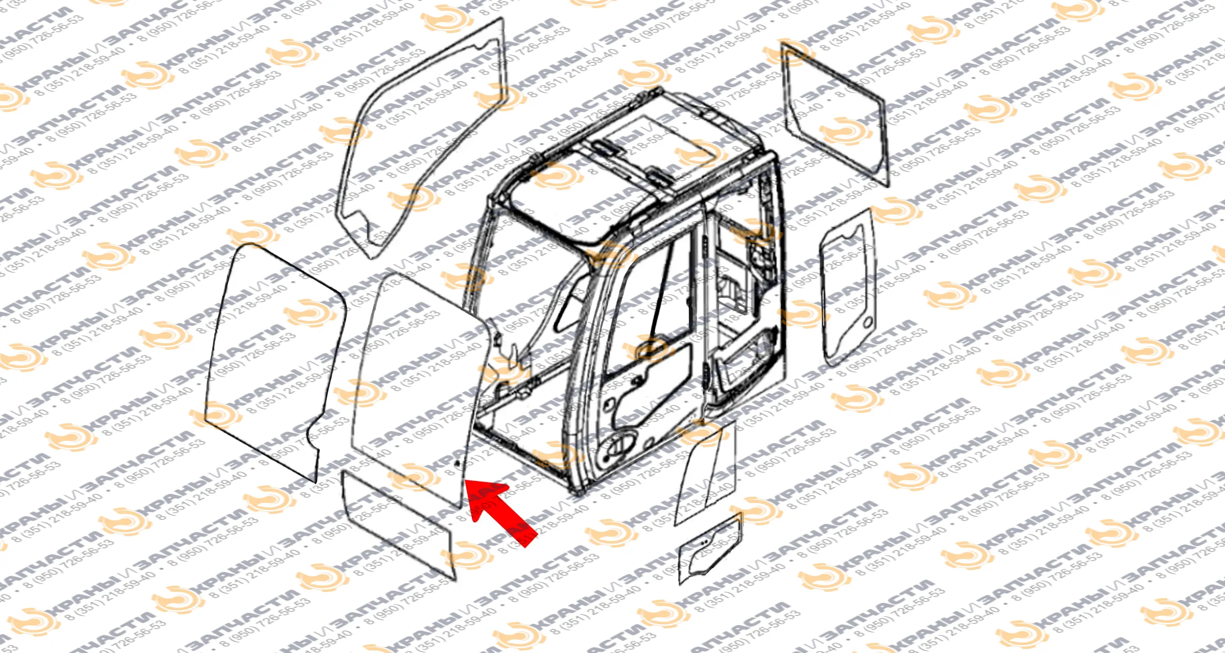Стекло лобовое верхнее (закаленное) для экскаватора John Deere lc200d, lc240d, lc260d, lc300d, lc330d, lc360d, серия D
