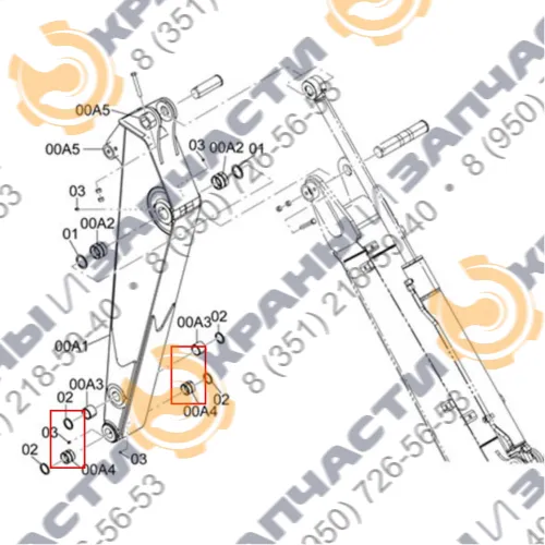 Втулка рукоять-ковш 4445475 Hitachi ZX70 ZX70-3 ZX75UR ZX75UR-3 ZX80LCK ZX80LCK-3,  John Deere 75G 85G 75C 80C 75D 85D