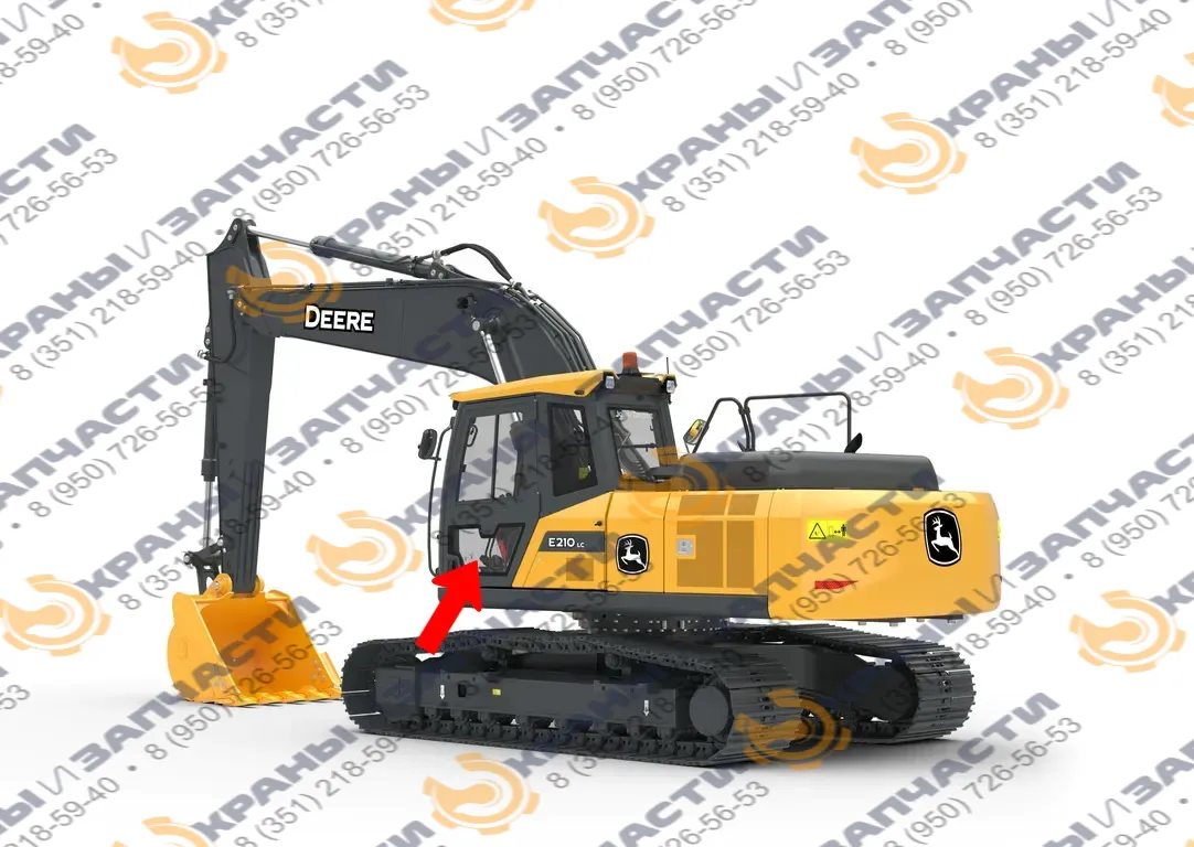 Стекло дверное левое нижнее (закаленное) для экскаватора John Deere e210lc, е240lc, e260lc, e300lc, e330lc, e360lc