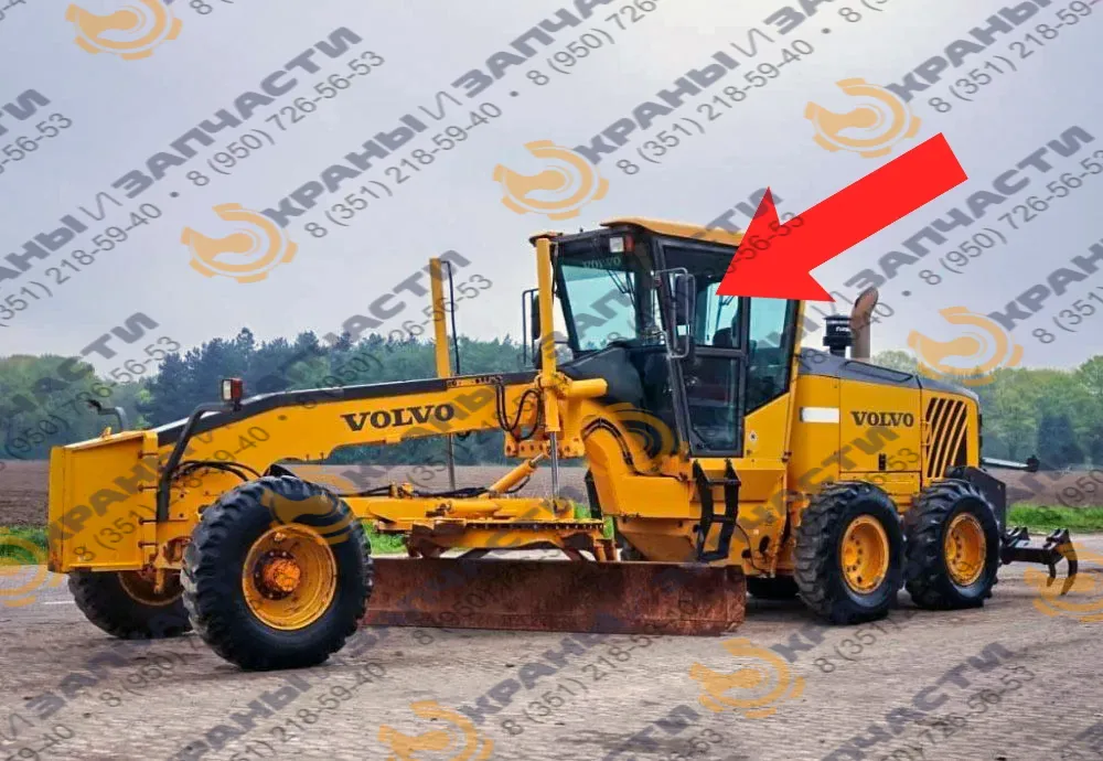 Стекло дверное верхнее левое (закаленное) для автогрейдера Volvo G976