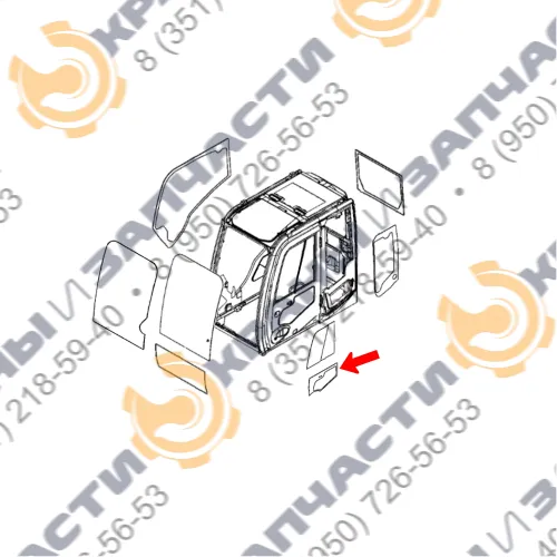Стекло дверное левое нижнее (закаленное) для экскаватора John Deere lc200d, lc240d, lc260d, lc300d, lc330d, lc360d