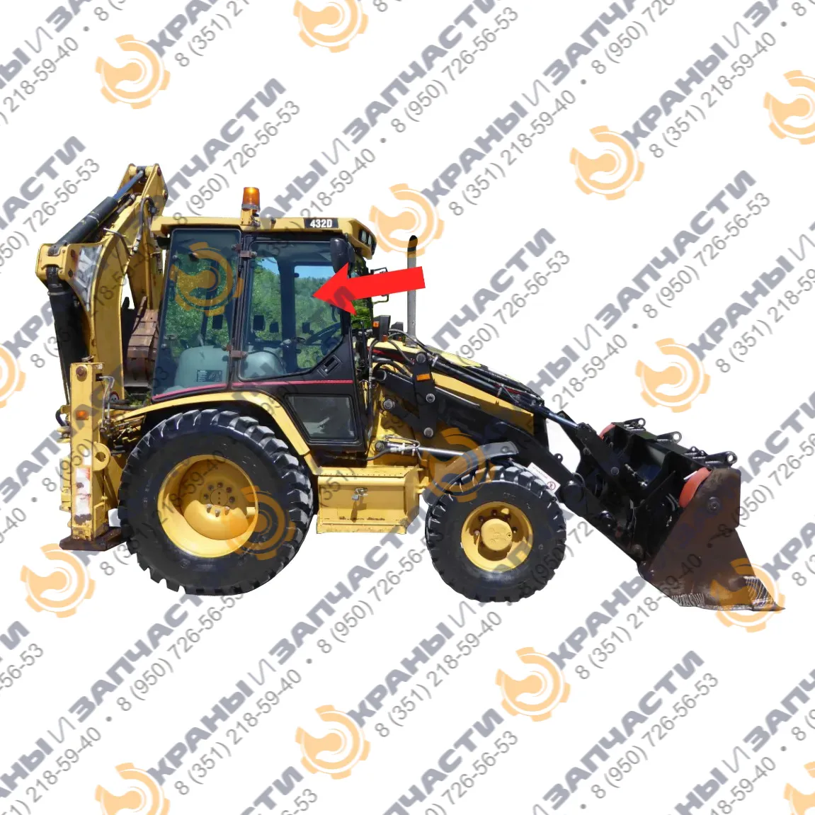 Стекло дверное правое верхнее Caterpillar 428f2, 432f2, 434f2, 444f2 2017