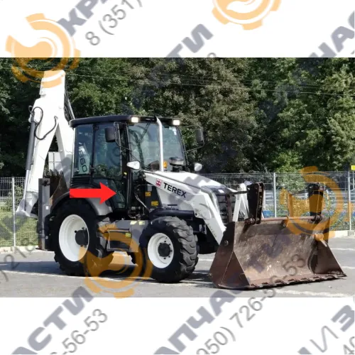 Стекло дверное нижнее правое (закаленное) 6099907M1 для экскаватора-погрузчика Terex 820, 825, 860