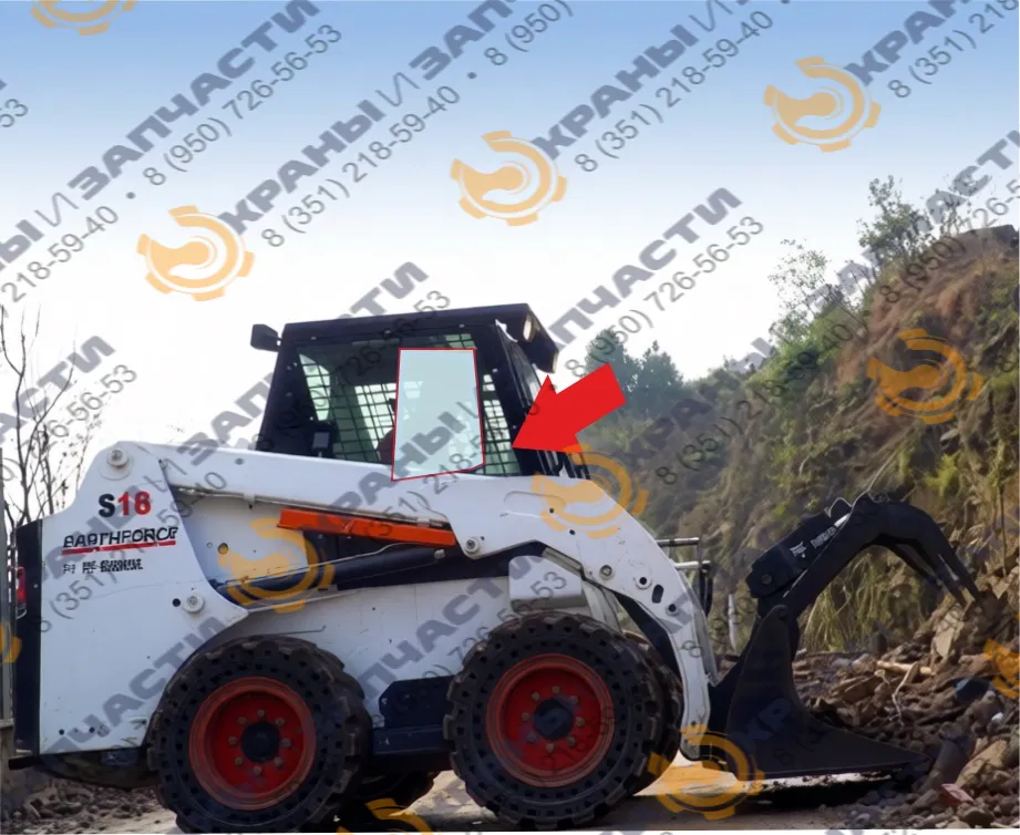 Стекло бок. правое с подвижн. форточкой, рамкой, погрузчика Bobcat S18/S16 (сталинит)