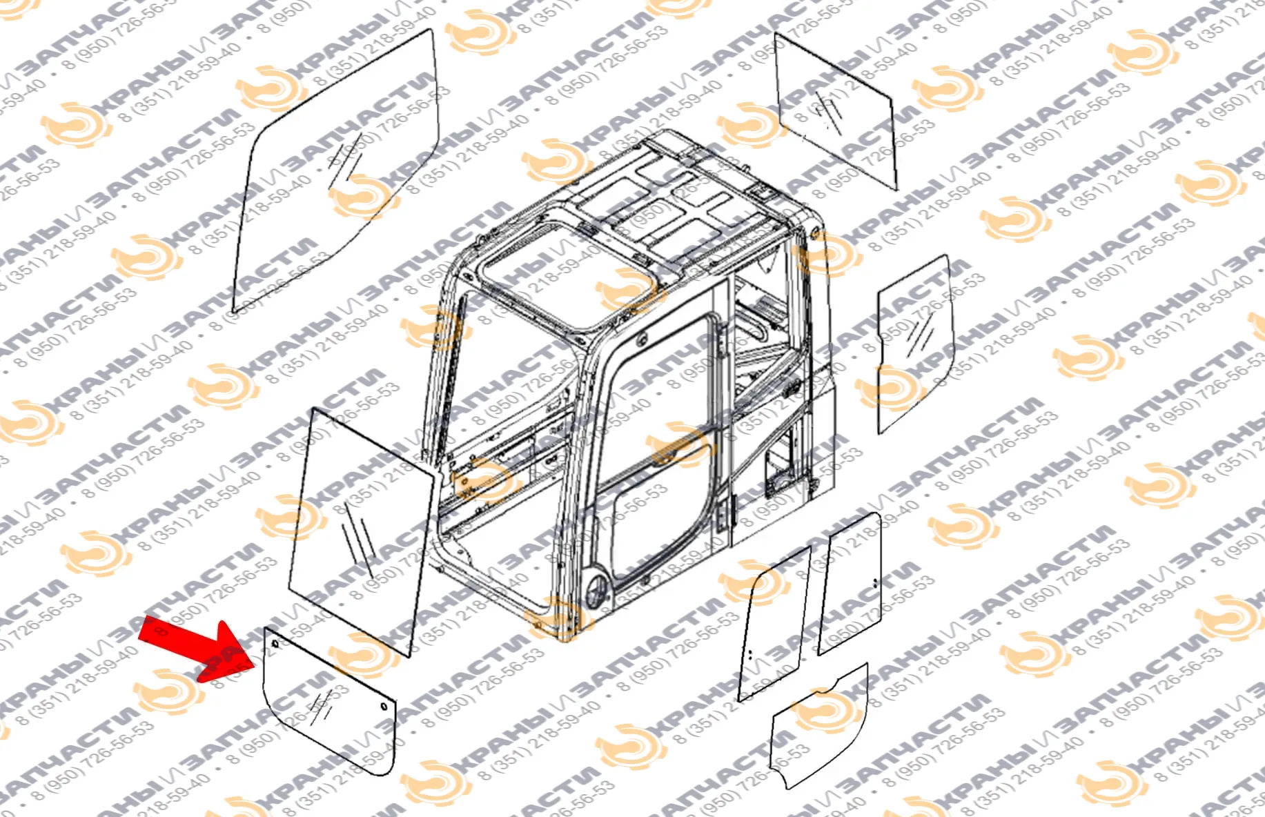 Стекло лобовое нижнее оригинал (закаленное) 20Y-54-51812, 20Y-54-51601 для экскаватора Komatsu PC200-7, PC400-7, PC220LC-7, PC300-7, PC210-7, PC220-7, PC360-7, PC200LC-7, PC270-7, PC400LC-7, PC300LC-7, PW160-7, PW200-7, PC130-7, PC350-7, PC750-7, PW180-7,