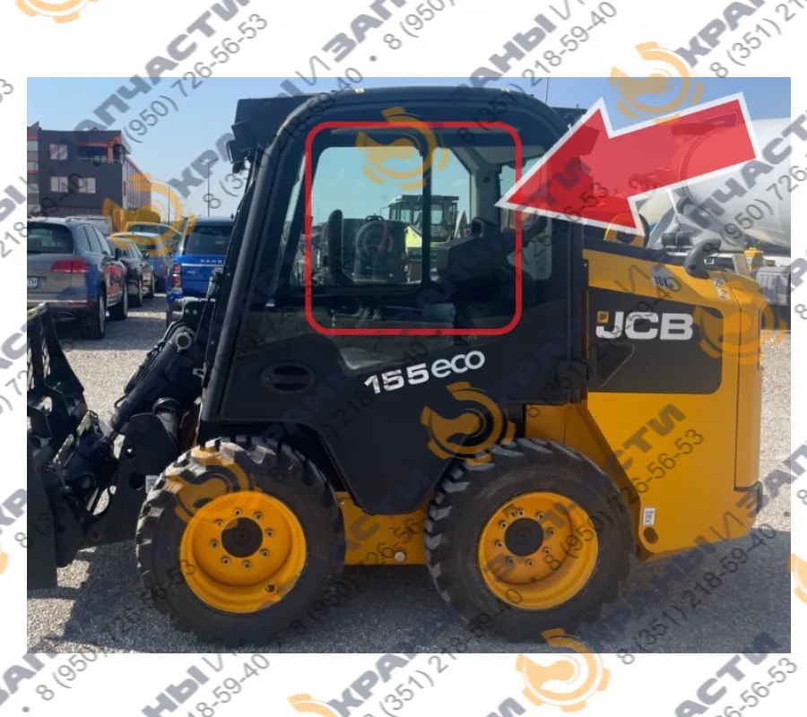 Стекло дверное левое с форточкой, рамкой JCB EcoRobot 155/255/260  