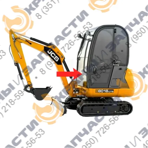 Стекло лобовое нижнее (закаленное) для мини-экскаватора JCB 8018cts