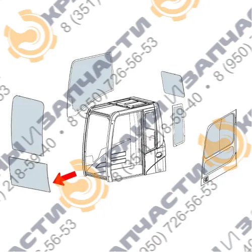 Стекло дверное нижнее левое (закаленное) 1566471 для экскаватора Caterpillar 320DL, 324DL, 325DL, 319DLN, 320DLN, 320D, 312D2L, 329DL, 336DL
