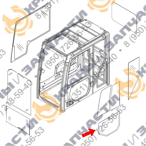 Стекло дверное нижнее левое 2018 года 4865461 для экскаватора Caterpillar 323 2018