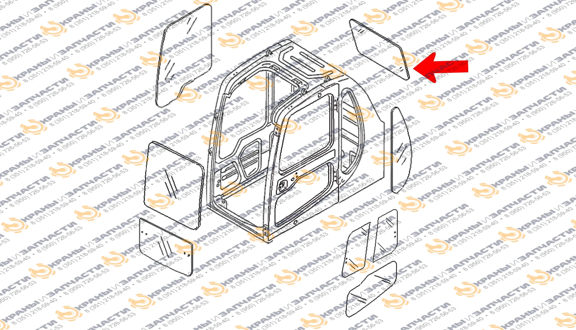 Стекло заднее 20Y-54-35142 для Komatsu PC200-6, PC300-6, PC400-6