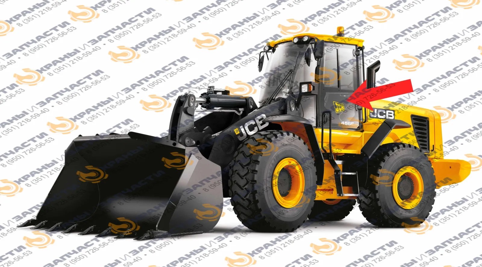 Стекло дверное левое с вырезом под форточку и рамкой с форточкой большое в сборе (закаленное) для погрузчика фронтального JCB 456xz