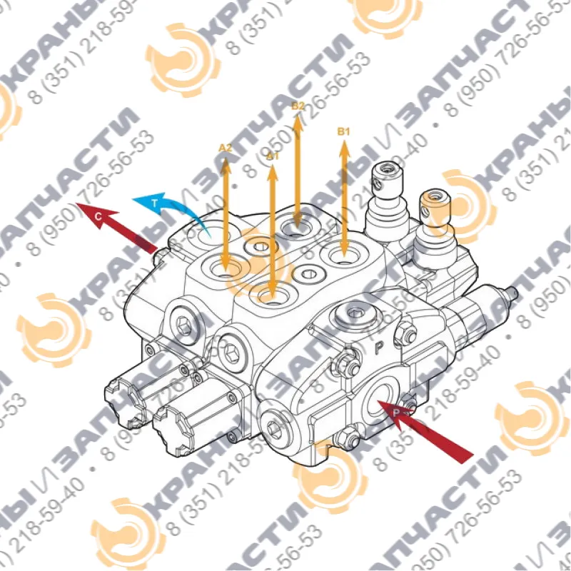 Гидрораспределитель с электромагнитным управлением 2 секции серии SN-6, 2S-3, 18EP3L, P3T, G-6-6-8, M3-24 VDC Youli Тайвань - чертеж 4