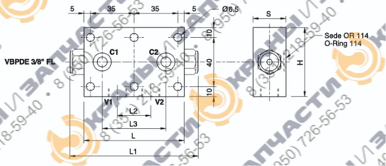 Гидрозамок двухсторонний VBPDE 3/8" (V0185) - чертеж 1