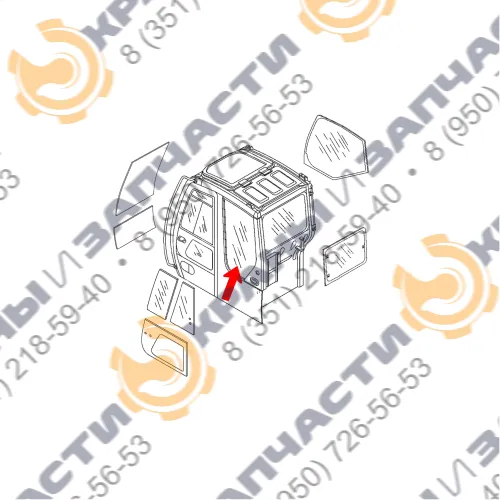Cтекло кузовное за дверью для экскаватора John Deere 75C, 80C, 135C RTS, 225 CLC RTS