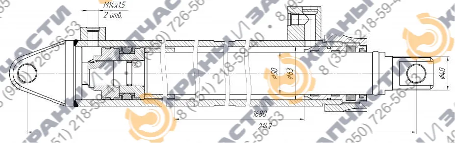 Чертеж Гидроцилиндр выдвижения выносных опор КС-45717.31.300-5 автокрана Ивановец КС-45714, КС-45717А-1, КС-45717К-1, КС-45717К-2, КС-45717К-3, КС-54711, КС-54712, АК-25