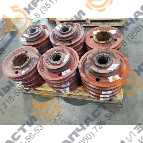 Блок полиспаста (канатный блок) 33-100000-001-01 чугун ⌀405 для жд кранов КДЭ-163, КДЭ-253, КЖДЭ-16, КЖДЭ-25, КЖ-461, КЖ-561, КЖ-462, КЖ-562, КЖ-662