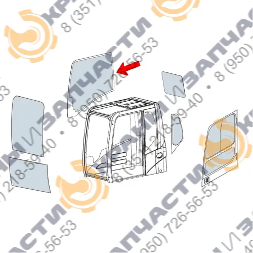 Стекло кузовное правое возле стрелы (закаленное) для экскаватора Sdlg LG6210E, LG6250E