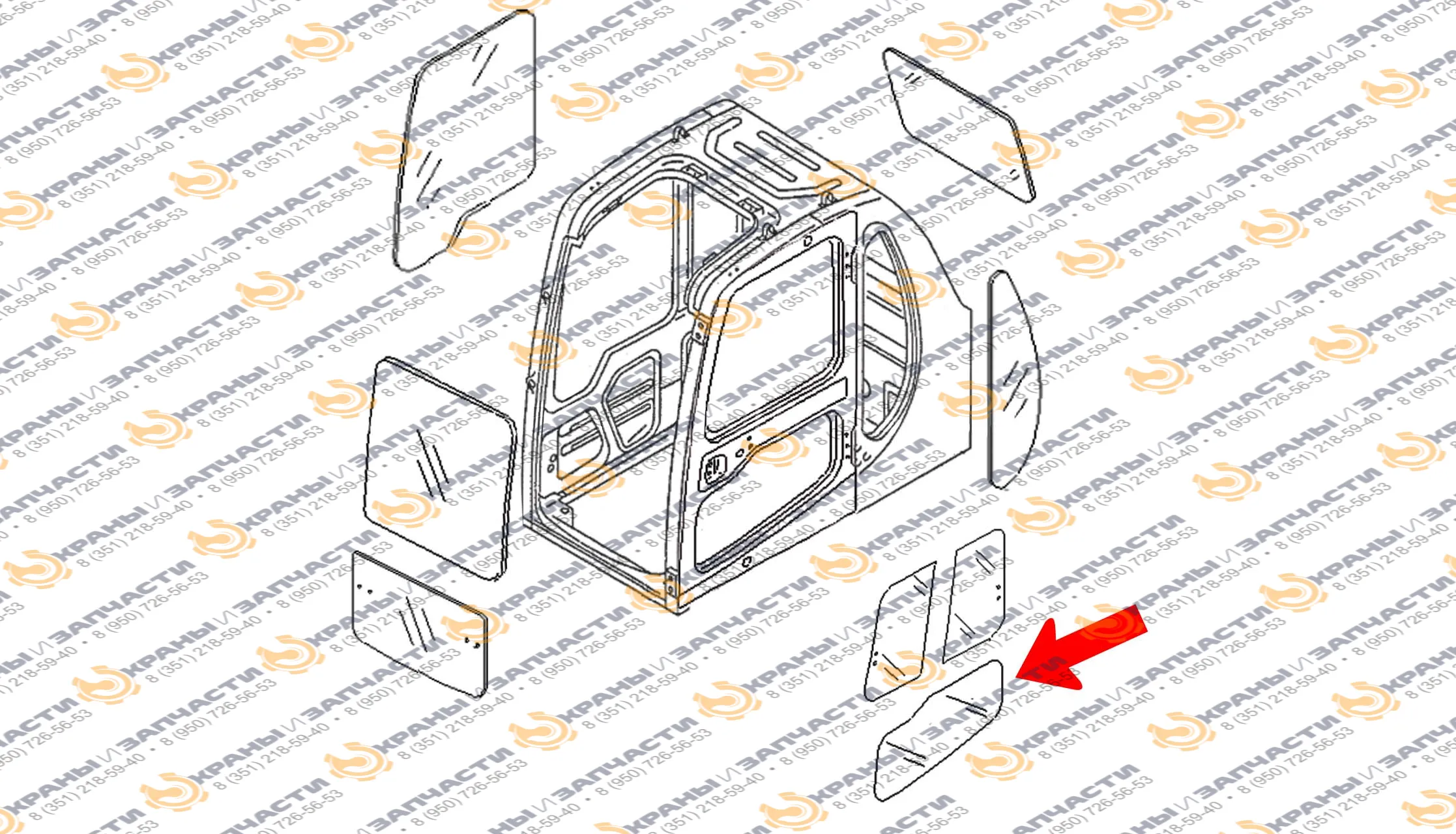 Стекло двери нижнее 20Y-54-35721 для Komatsu PC200-6, PC300-6, PC400-6