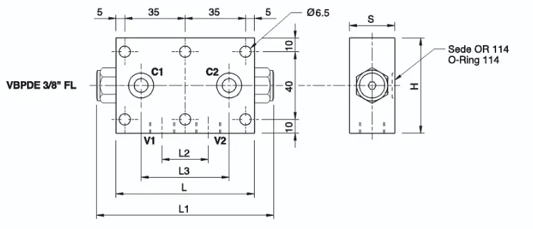 Гидрозамок двухсторонний VBPDE 3/8" (V0185) - чертеж 1