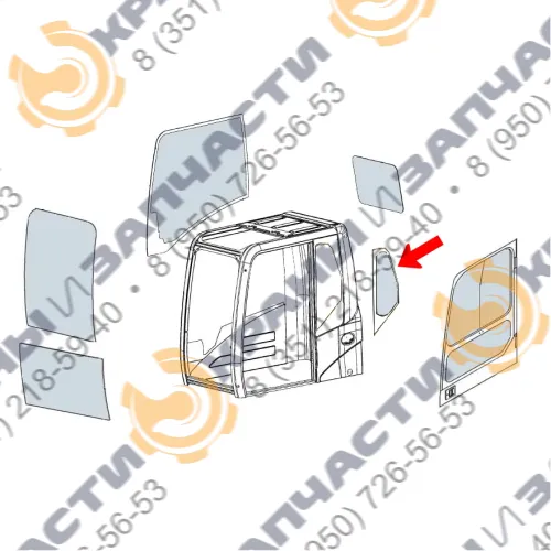 Стекло кузовное заднее левое ( закаленное) для экскаватора Sdlg LG6210E, LG6250E