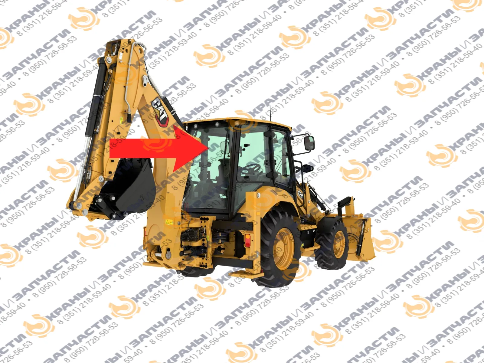 Стекло заднее верхнее (закаленное) для экскаватора-погрузчика Caterpillar 428d, 432d