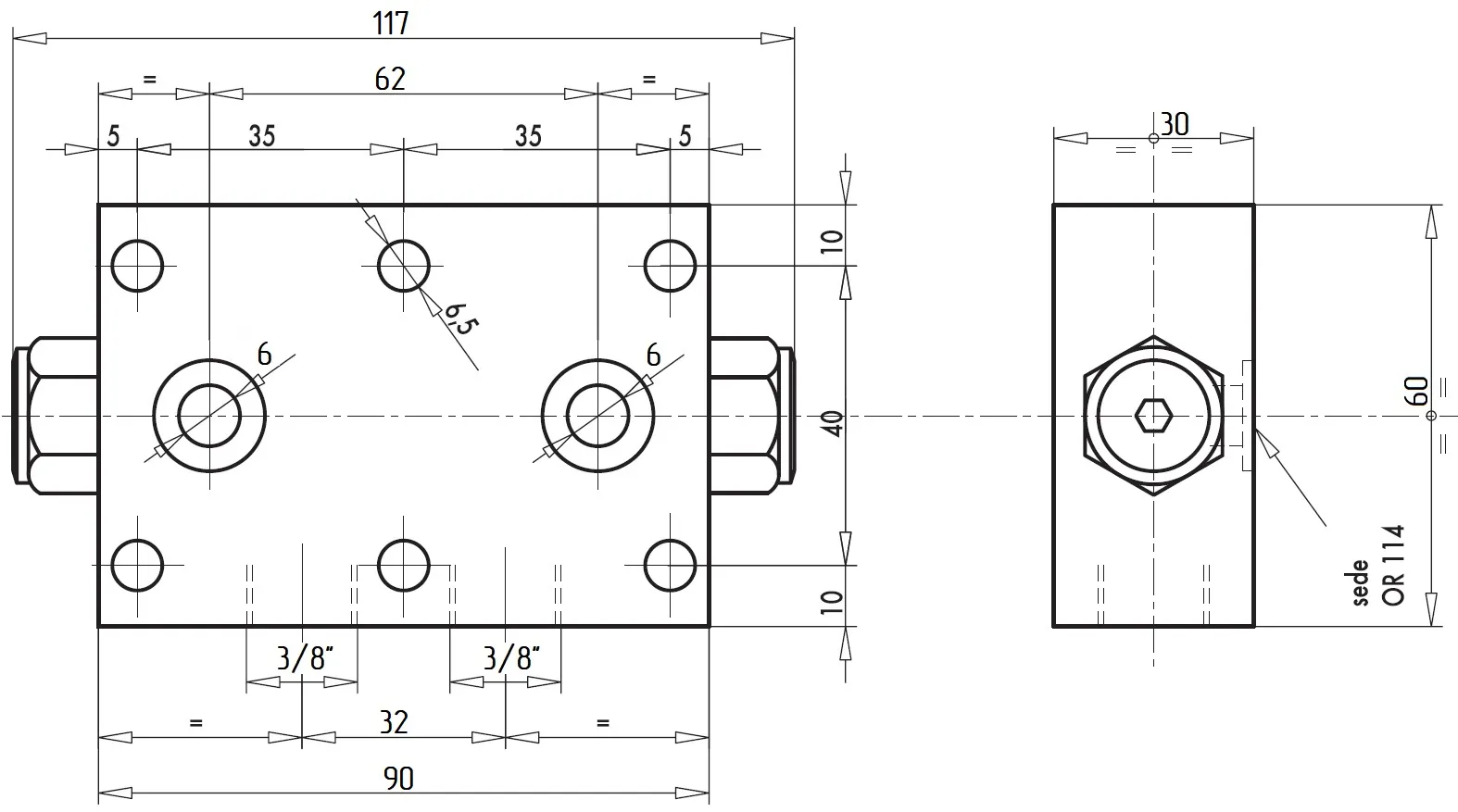 Гидрозамок двухсторонний VBPDE 3/8"L (V0187) - чертеж 1