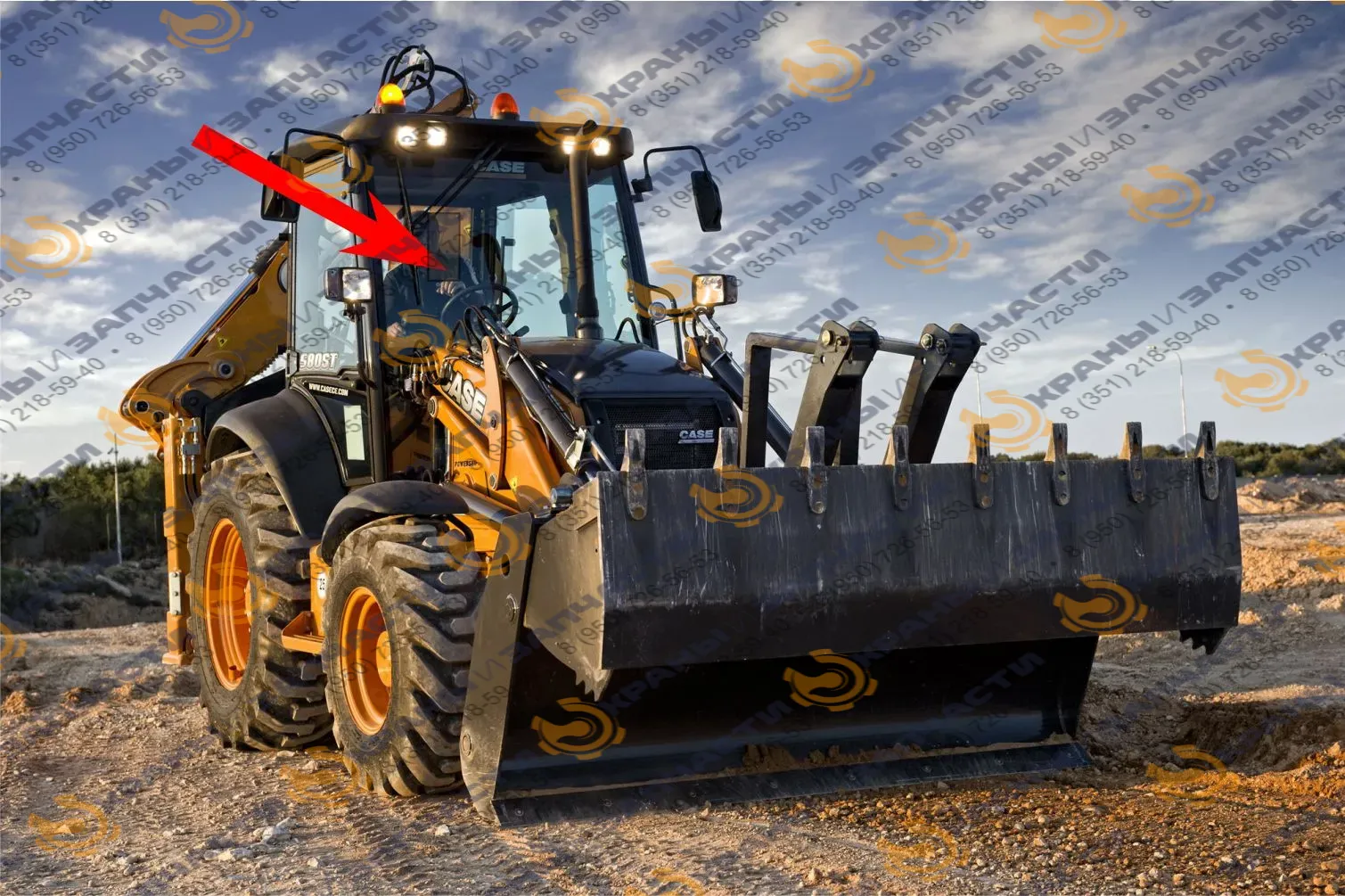 Стекло лобовое верхнее (закаленное) для экскаватора-погрузчика Case 580ST