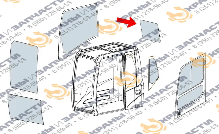 Стекло заднее (закаленное) для экскаватора Sdlg LG6210E, LG6250E