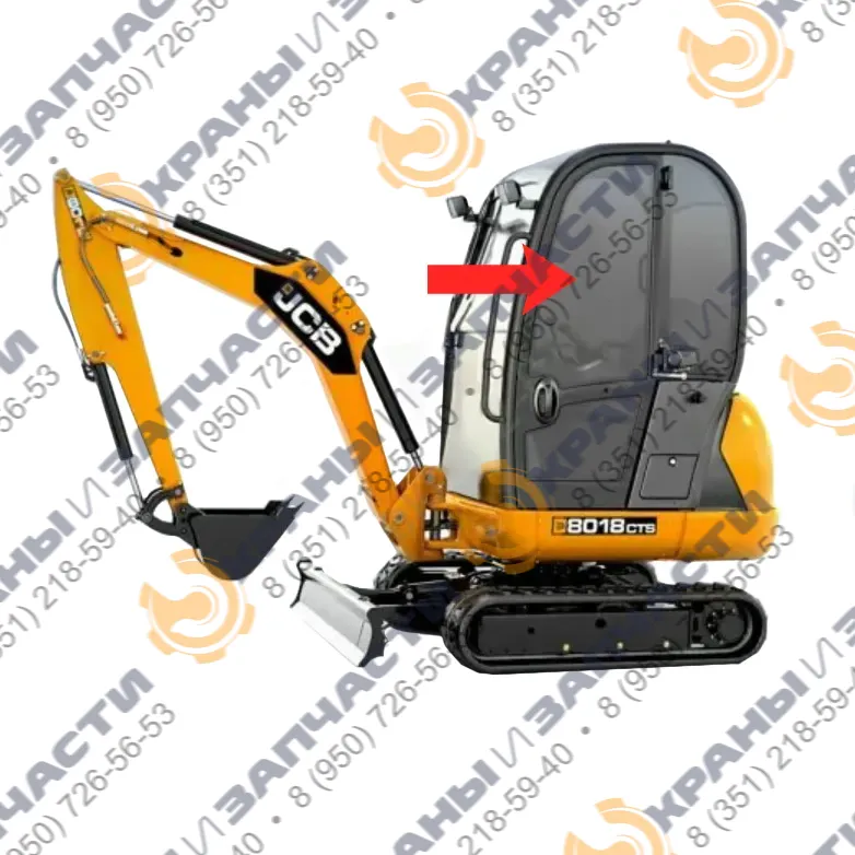 Стекло дверное левое верхнее мини-эскаватора JCB 8018cts