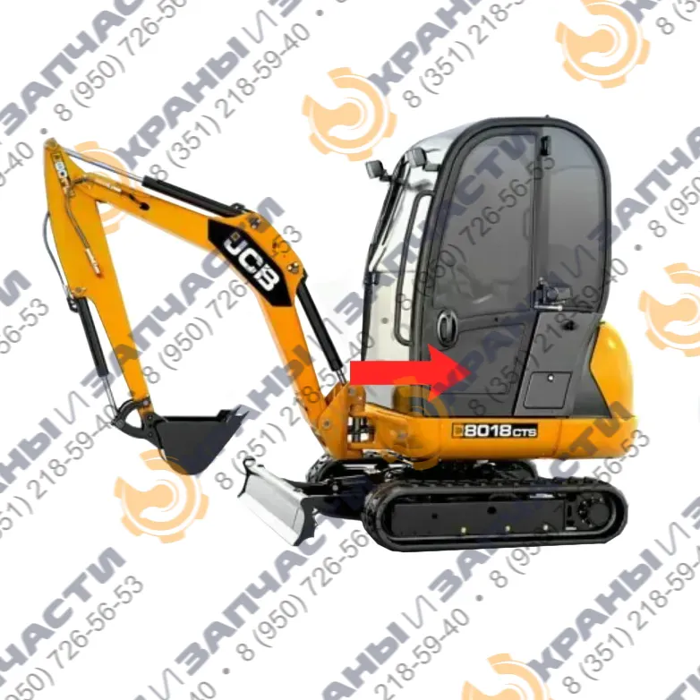 Стекло дверное левое нижнее (закаленное) для мини-экскаватора JCB 8018cts