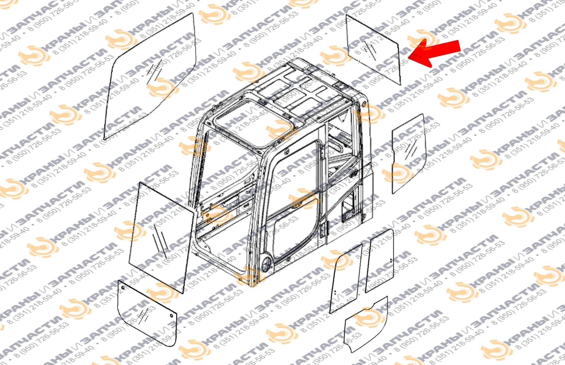 Стекло заднее оригинал (закаленное) 20Y-53-11271 для экскаватора Komatsu PC210-8, PC210LC-8, PC240LC-8, PC290LC-8, PC200-8, PC220-8, PC200LC-8, PC220LC-8, PC300LC-8, PC350LC-8, PC130-8, PC270-8, PC300-8, PC400-8, PC400LC-8,- PC450LC-8.