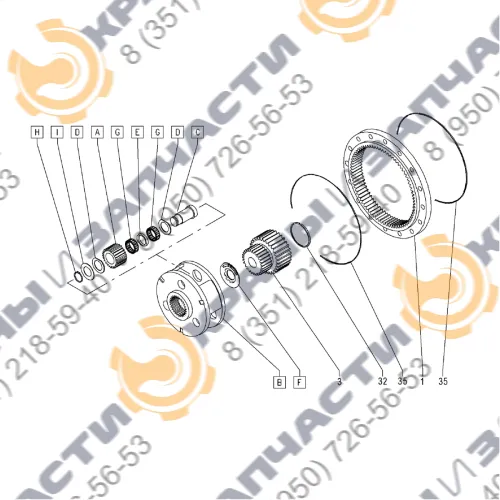 Комплект планетарной ступени №2 редуктора RPR3067 схема SE002 Brevini