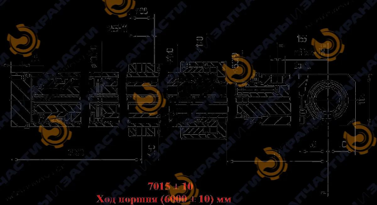 Чертеж Гидроцилиндр выдвижения стрелы У.31.03.000 (100x80x6000) автокрана Ивановец КС-3571, КС-3577, КС-3577-2, КС-3577-3, КС-3574, КС-3576, КС-35714, КС-35715