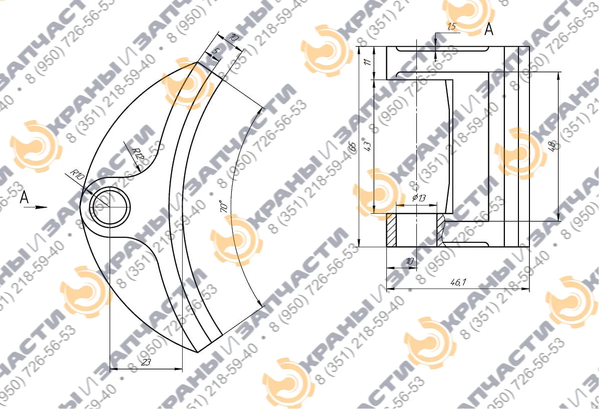 Колодка тормозная ТКГ-100, ТКП-100, ТКТ-100 - чертеж 1