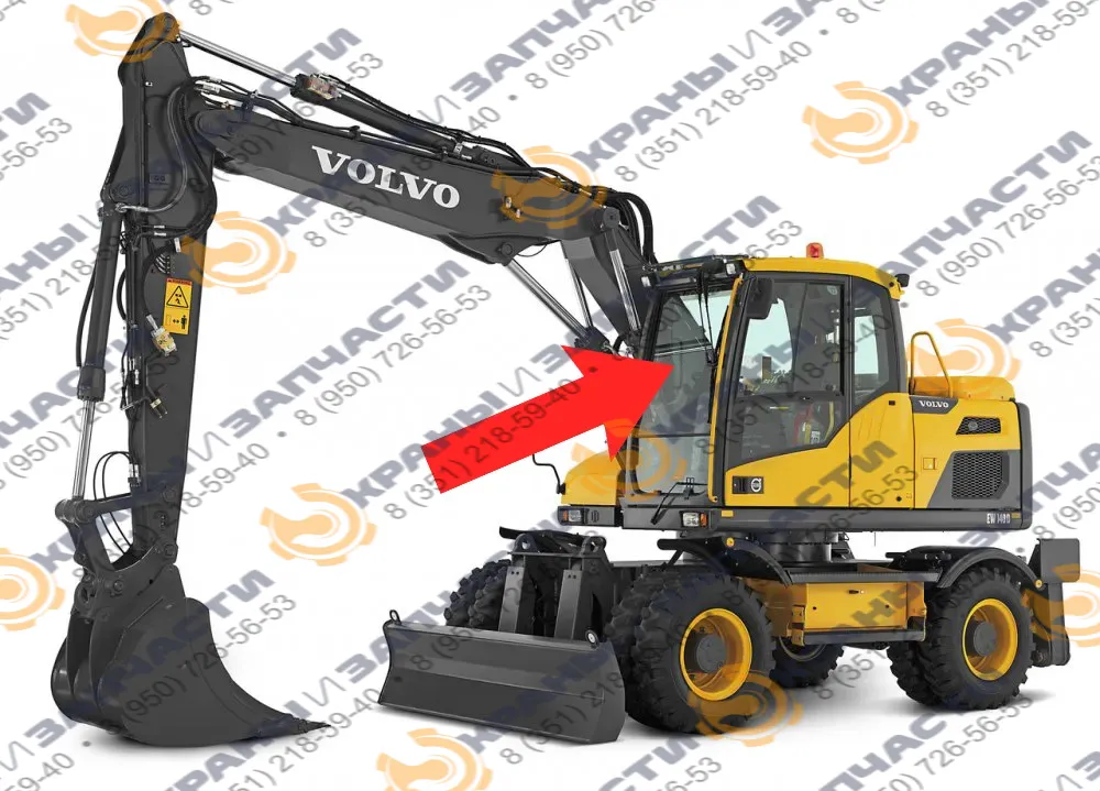 Стекло лобовое верхнее (закаленное) VOE15108848 для экскаватора Volvo ew140, ew160, ew180c, ew180d, ec160, ec210, cl250dl 2010