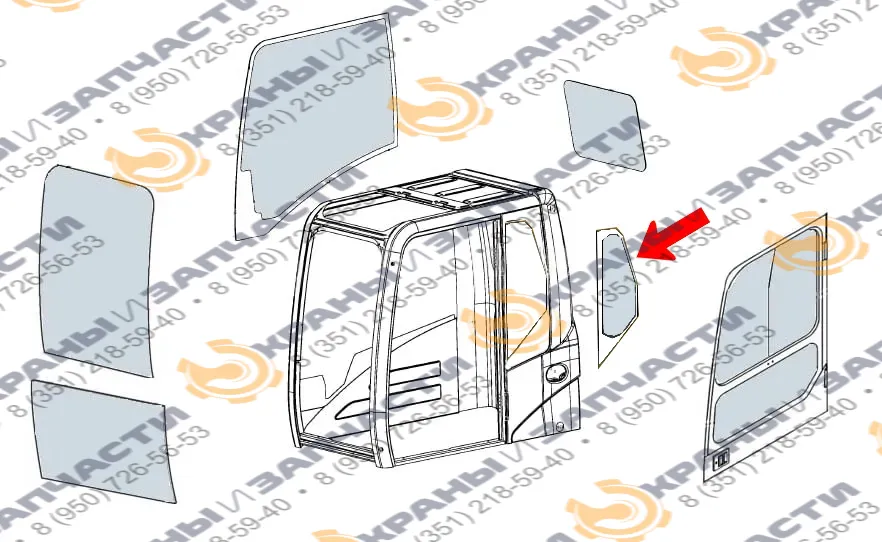 Стекло кузовное заднее левое ( закаленное) для экскаватора Sdlg LG6210E, LG6250E